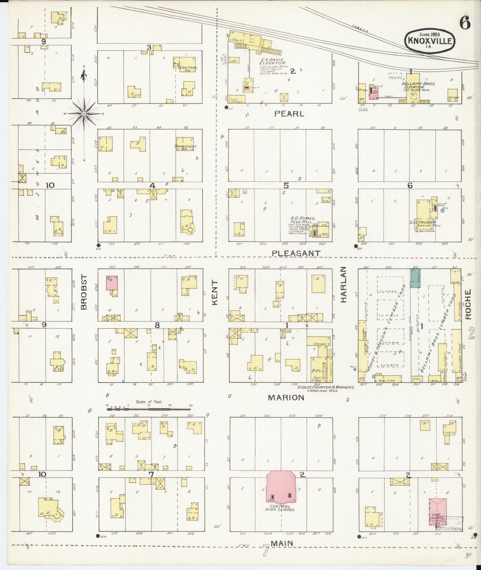 Sanborn Fire Insurance Map from Knoxville, Marion County, Iowa (1893), Sheet #0006 - Historic Sanborn Fire Insurance Map Print, vintage old map wall art