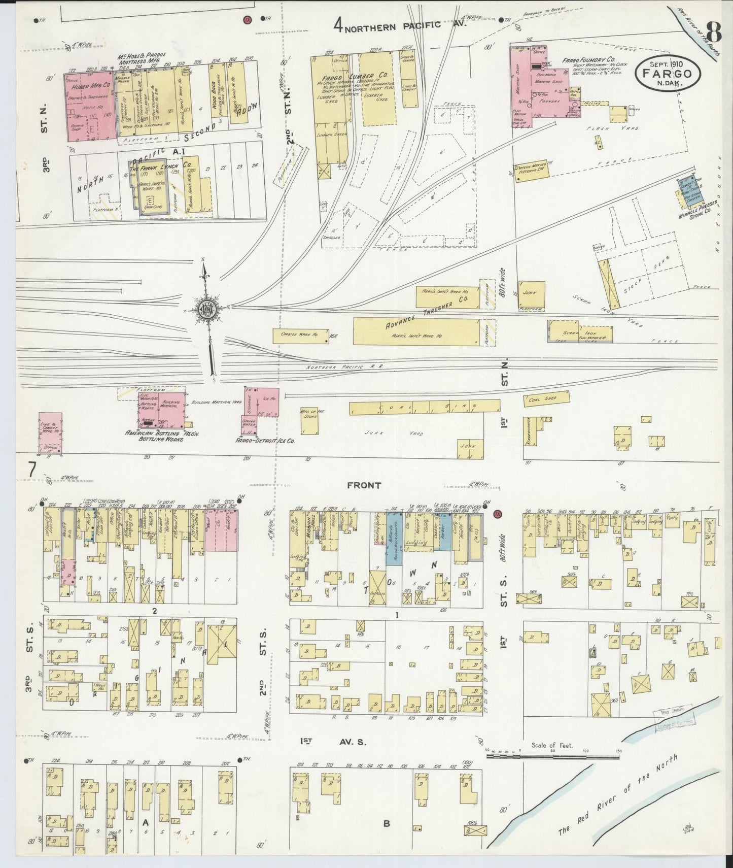 Sanborn Fire Insurance Map from Fargo, Cass County, North Dakota (1910), Sheet #0008 - Complete Map Set gallery image, historic Sanborn map, vintage wall art, North Dakota North Dakota