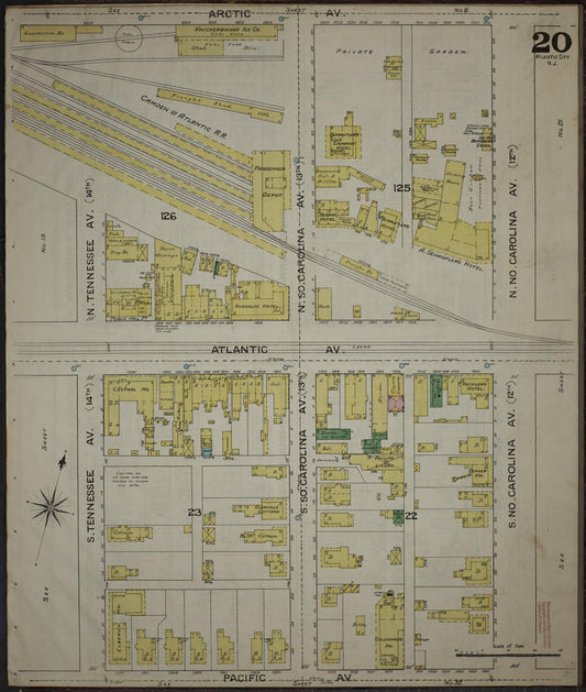 Sanborn Fire Insurance Map from Atlantic City, Atlantic County, New Jersey (1886), Sheet #0020 - Historic Sanborn Fire Insurance Map Print, vintage old map wall art, antique decor, genealogy gift, New Jersey New Jersey map