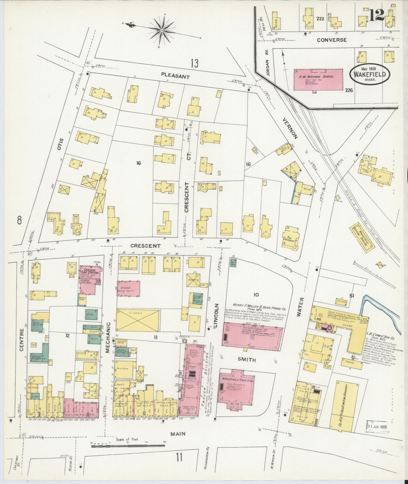 Sanborn Fire Insurance Map from Wakefield, Middlesex County, Massachusetts (1909), Sheet #0012 - Complete Map Set gallery image, historic Sanborn map, vintage wall art, Massachusetts Massachusetts