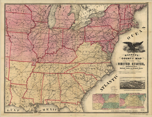 Magnus's county map of the United States, showing the forts, railroads, canals, and navigable waters. Published to trace the progress of operations by the government, as they occur, during the War of the Rebellion. Civil War Map (1862) - Historic Battlefi