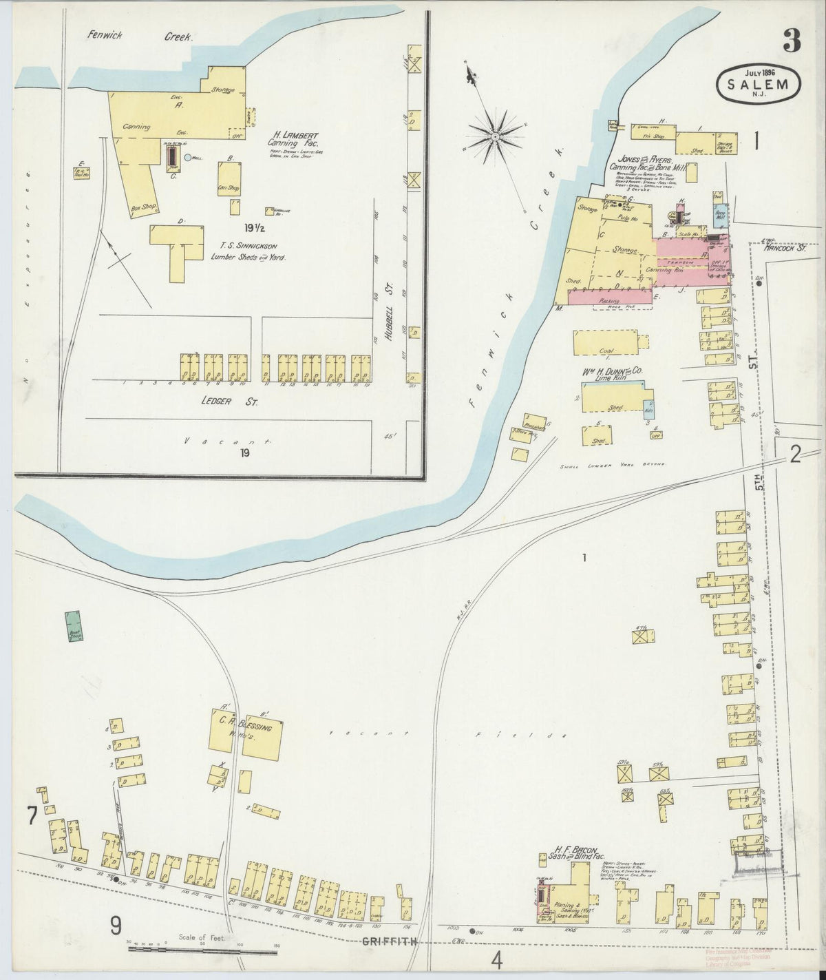 Sanborn Fire Insurance Map from Salem, Salem County, New Jersey (1896), Sheet #0003 - Complete Map Set gallery image, historic Sanborn map, vintage wall art, New Jersey New Jersey