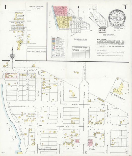 Sanborn Fire Insurance Map from Morro Bay, San Luis Obispo County, California (1937), Sheet #0001 - Historic Sanborn Fire Insurance Map Print, vintage old map wall art, antique decor, genealogy gift, California California map