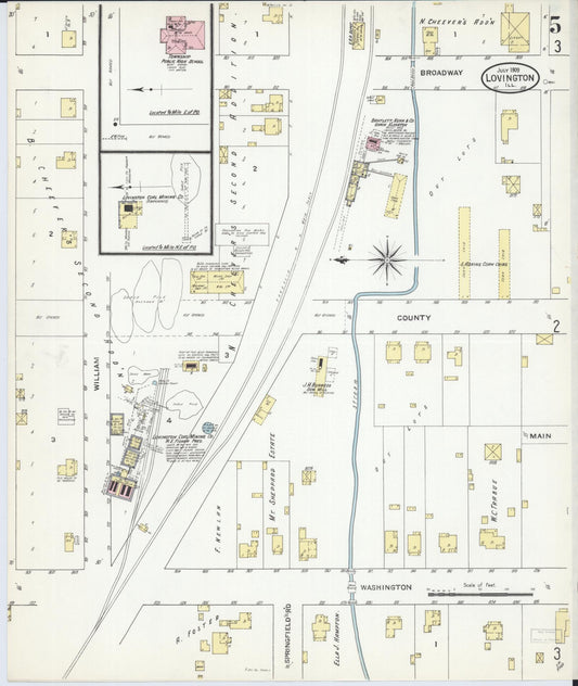 Sanborn Fire Insurance Map from Lovington, Moultrie County, Illinois (1909), Sheet #0005 - Historic Sanborn Fire Insurance Map Print, vintage old map wall art, antique decor, genealogy gift, Illinois Illinois map