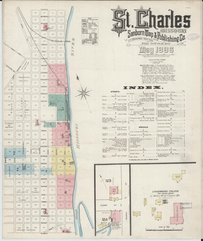 Sanborn Fire Insurance Map from Saint Charles, Saint Charles County, Missouri (1886), Sheet #0001 - Complete Map Set gallery image, historic Sanborn map, vintage wall art, Missouri Missouri