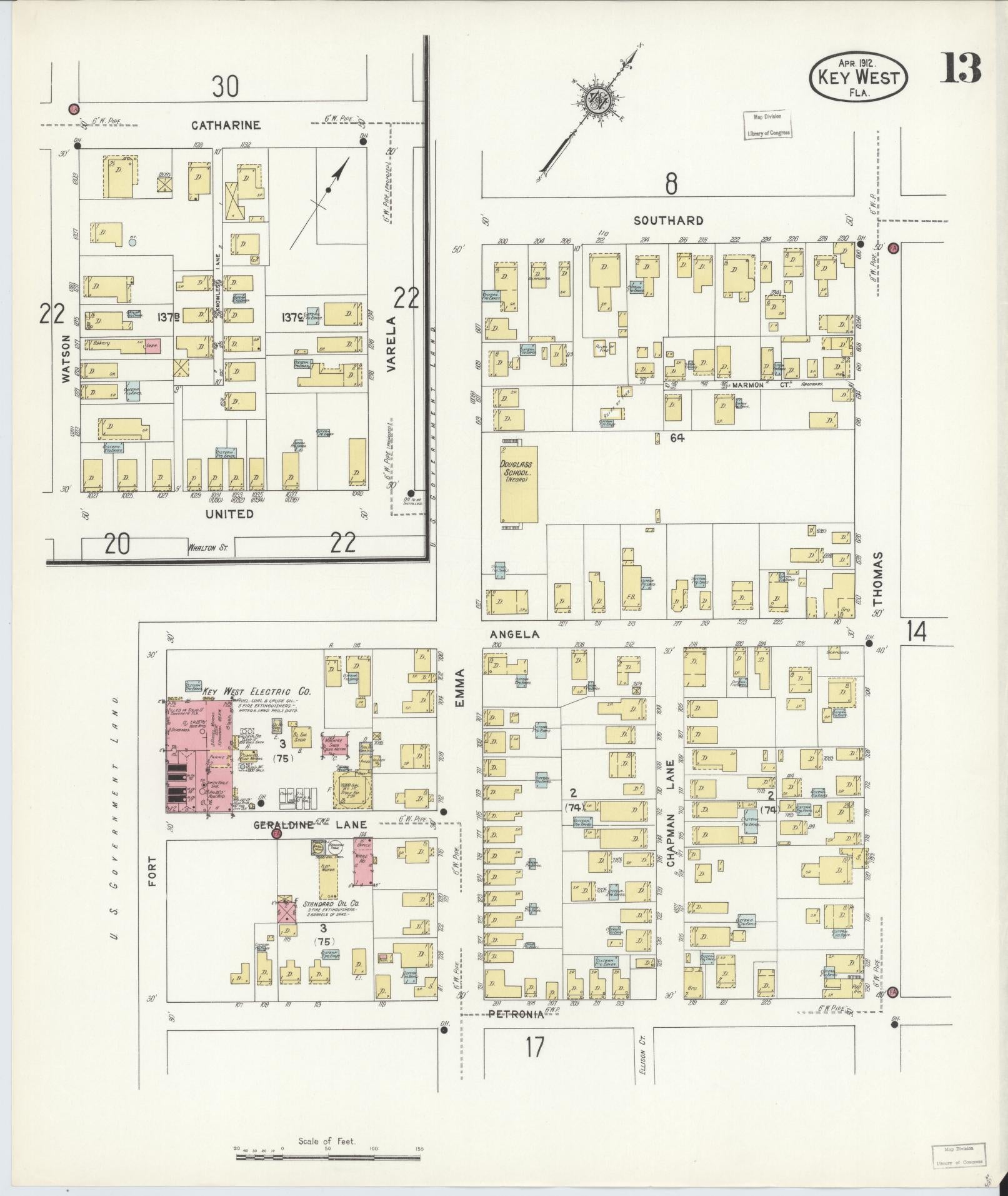 Sanborn Fire Insurance Map from Key West, Monroe County, Florida (1912), Sheet #0013 - Complete Map Set gallery image, historic Sanborn map, vintage wall art, Florida Florida