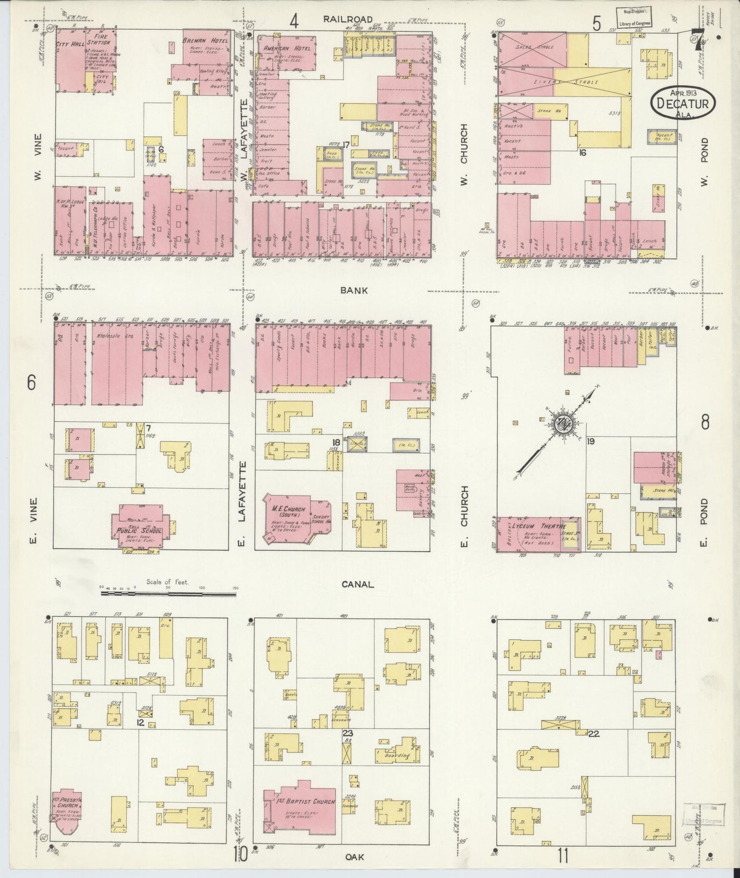 Sanborn Fire Insurance Map from Decatur, Morgan County, Alabama (1913), Sheet #0007 - Complete Map Set gallery image, historic Sanborn map, vintage wall art, Alabama Alabama