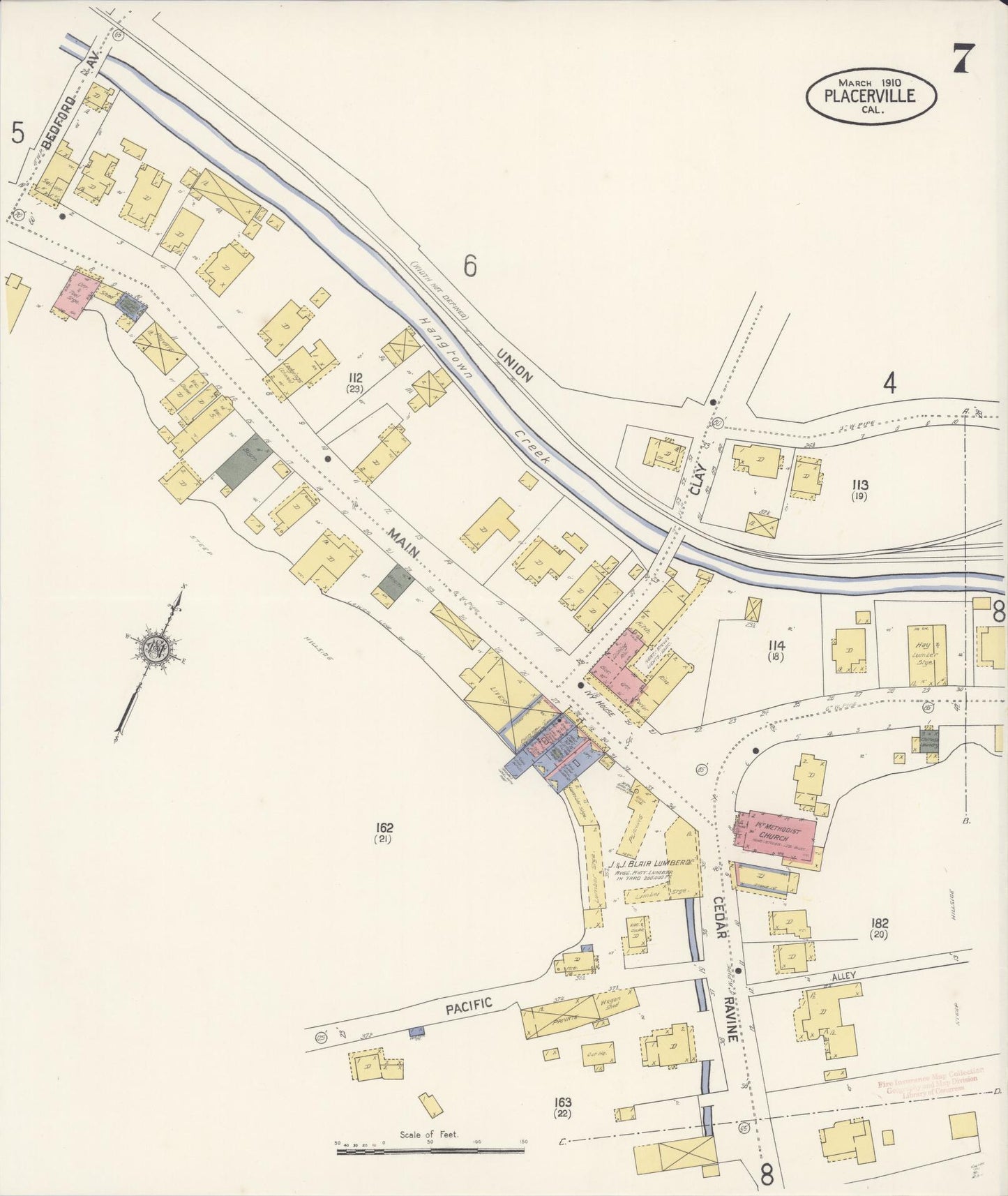 Sanborn Fire Insurance Map from Placerville, El Dorado County, California (1910), Sheet #0007 - Complete Map Set gallery image, historic Sanborn map, vintage wall art, California California