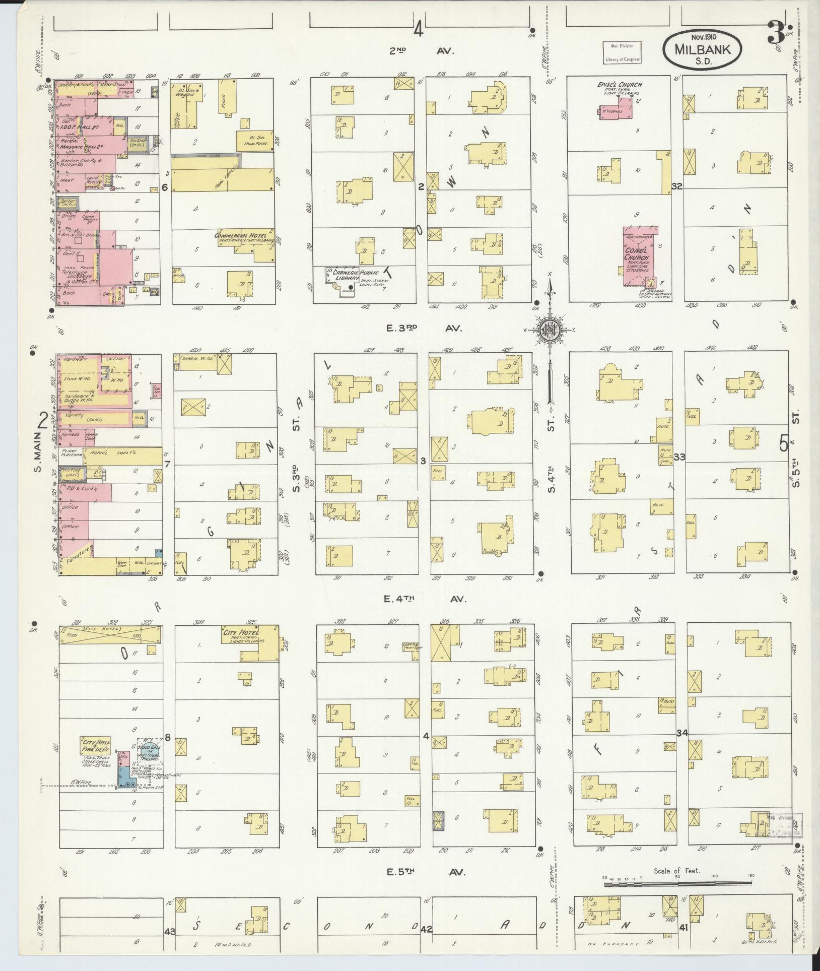 Sanborn Fire Insurance Map from Milbank, Grant County, South Dakota (1910), Sheet #0003 - Historic Sanborn Fire Insurance Map Print, vintage old map wall art, antique decor, genealogy gift, South Dakota South Dakota map