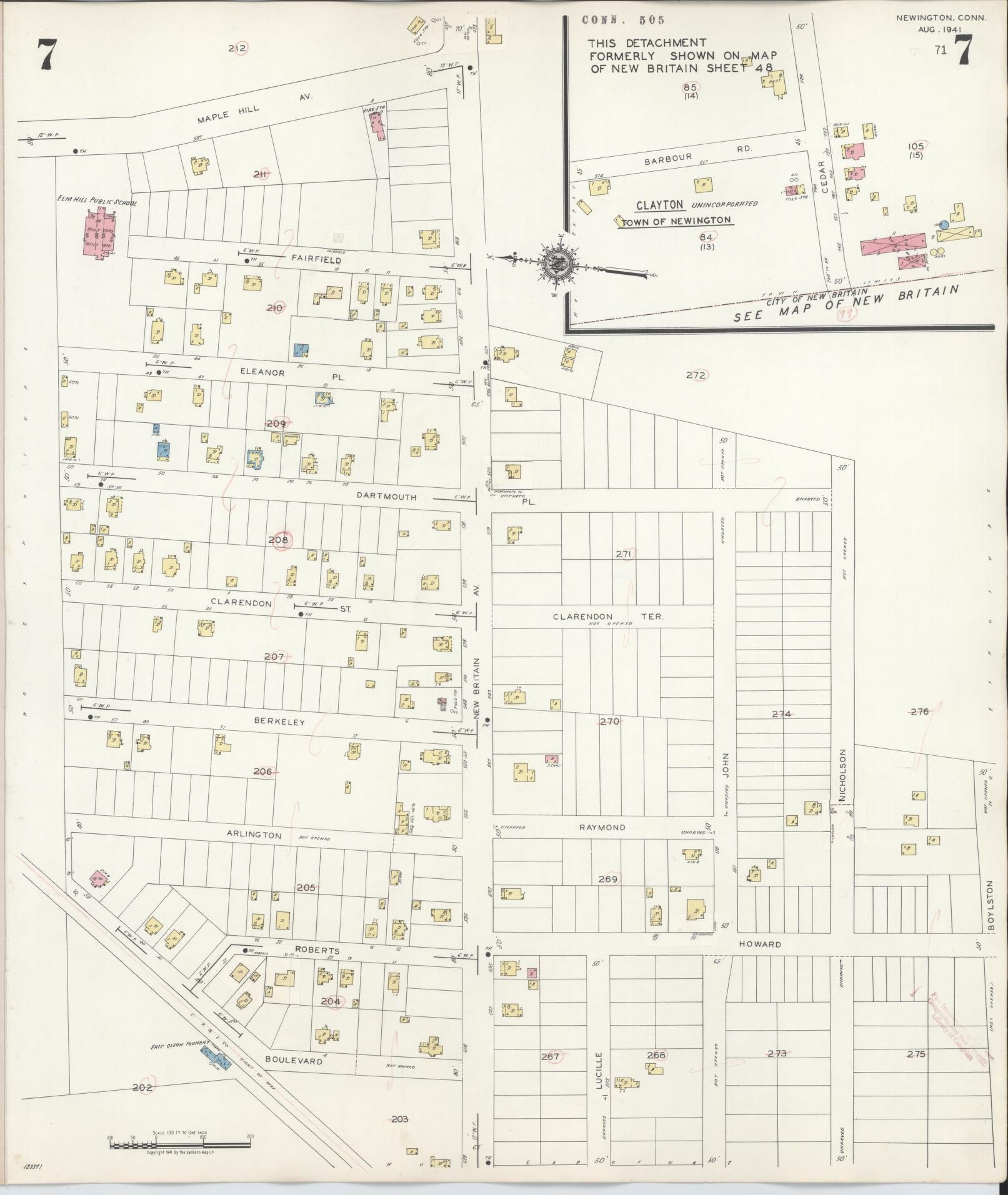 Sanborn Fire Insurance Map from Newington, Hartford County, Connecticut (1947), Sheet #0007 - Historic Sanborn Fire Insurance Map Print, vintage old map wall art, antique decor, genealogy gift, Connecticut Connecticut map