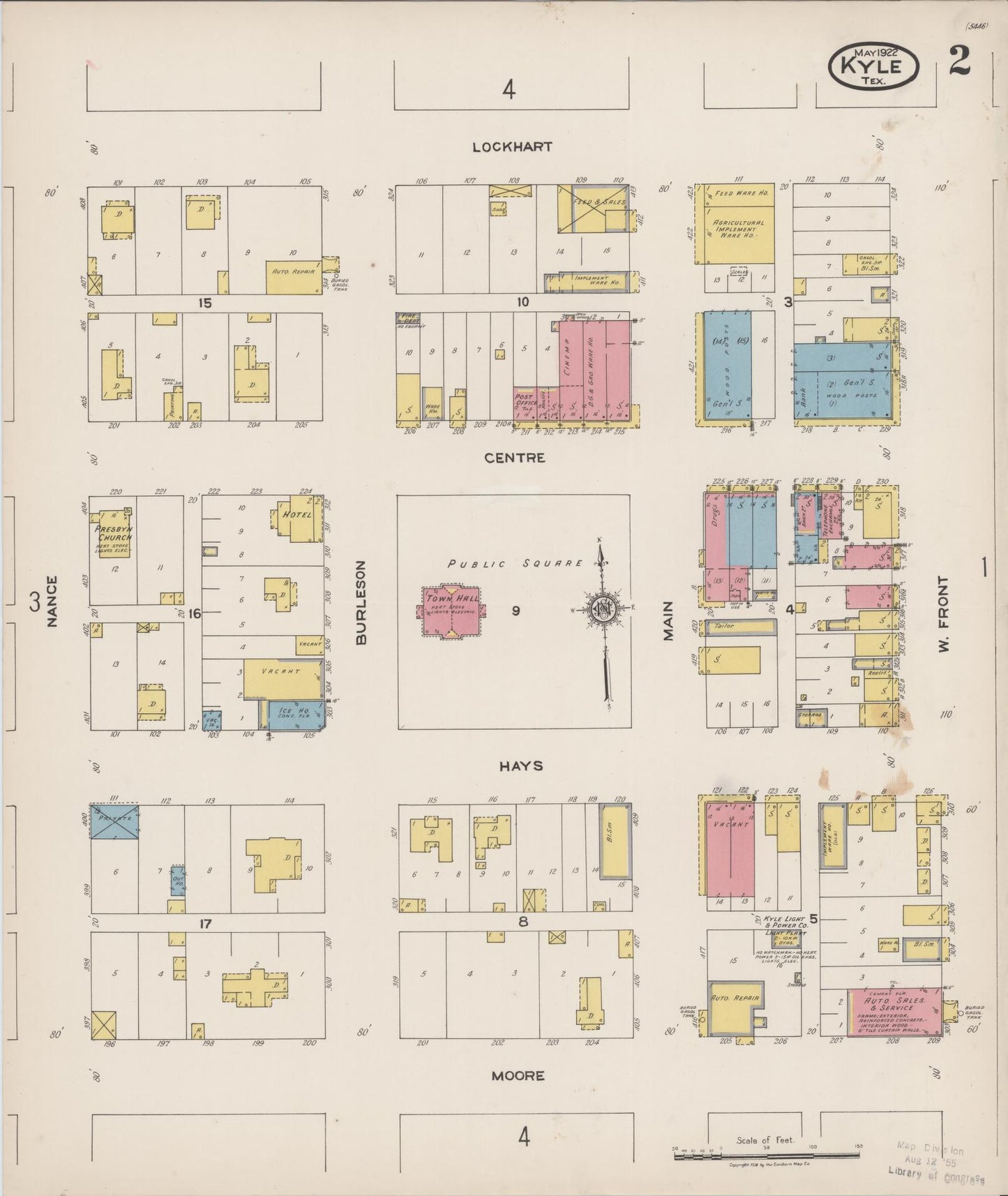 Sanborn Fire Insurance Map from Kyle, Hays County, Texas (1922), Sheet #0002 - Historic Sanborn Fire Insurance Map Print, vintage old map wall art, antique decor, genealogy gift, Texas Texas map
