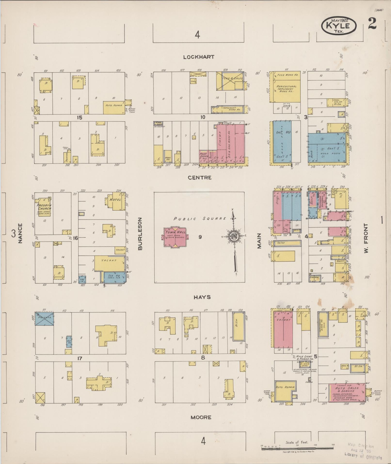 Sanborn Fire Insurance Map from Kyle, Hays County, Texas (1922), Sheet #0002 - Historic Sanborn Fire Insurance Map Print, vintage old map wall art, antique decor, genealogy gift, Texas Texas map