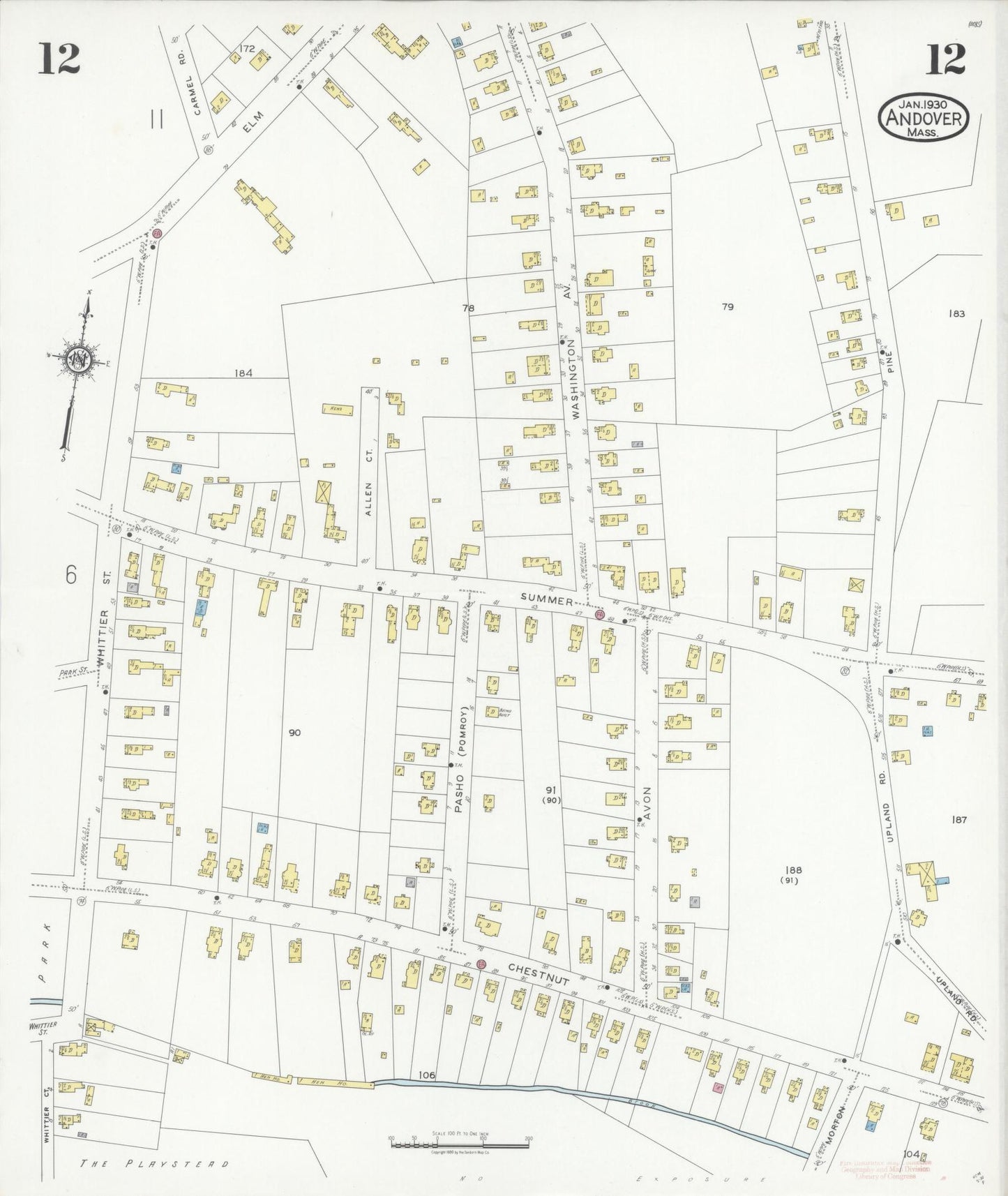 Sanborn Fire Insurance Map from Andover, Essex County, Massachusetts (1930), Sheet #0012 - Complete Map Set gallery image, historic Sanborn map, vintage wall art, Massachusetts Massachusetts