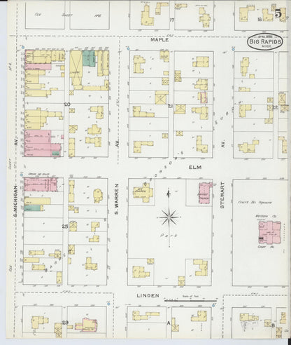 Sanborn Fire Insurance Map from Big Rapids, Mecosta County, Michigan (1892), Sheet #0005 - Complete Map Set gallery image, historic Sanborn map, vintage wall art, Michigan Michigan