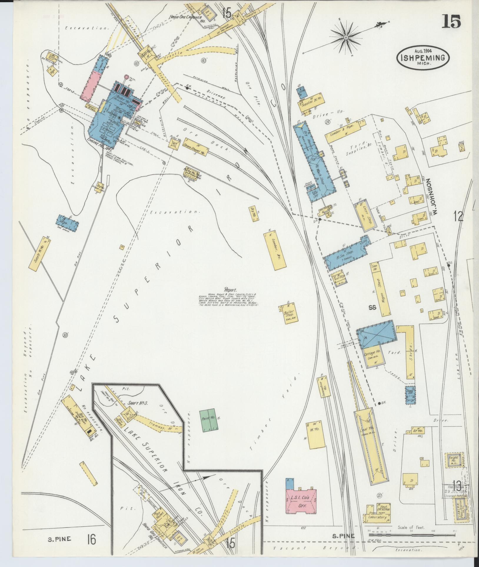 Sanborn Fire Insurance Map from Ishpeming, Marquette County, Michigan (1904), Sheet #0015 - Complete Map Set gallery image, historic Sanborn map, vintage wall art, Michigan Michigan