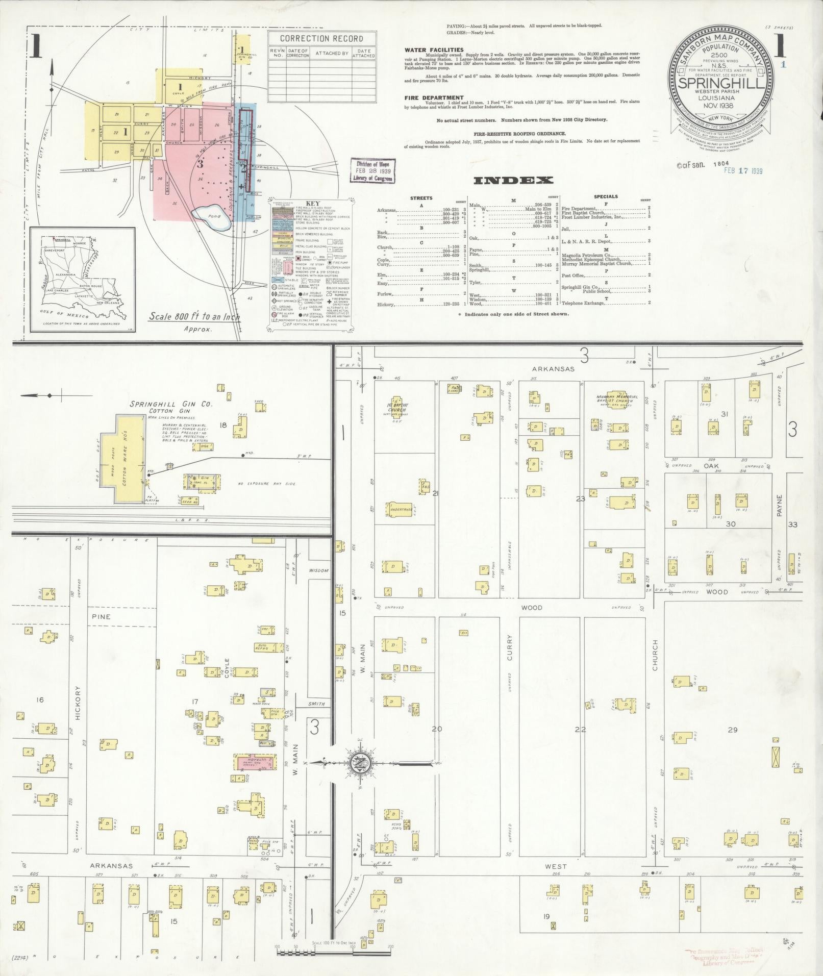 Sanborn Fire Insurance Map from Springhill, Webster Parish, Louisiana. (1938) – Historic Sanborn Fire Insurance Map Print
