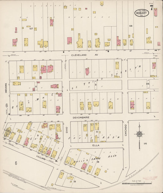 Sanborn Fire Insurance Map from Hobart, Lake County, Indiana (1922), Sheet #0007 - Historic Sanborn Fire Insurance Map Print, vintage old map wall art, antique decor, genealogy gift, Indiana Indiana map