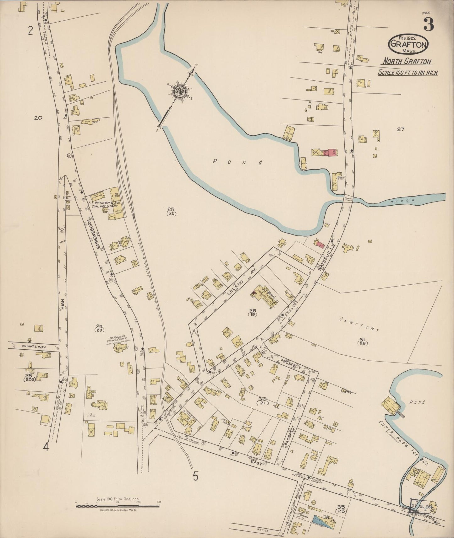 Sanborn Fire Insurance Map from Grafton, Worcester County, Massachusetts (1922), Sheet #0003 - Complete Map Set gallery image, historic Sanborn map, vintage wall art, Massachusetts Massachusetts
