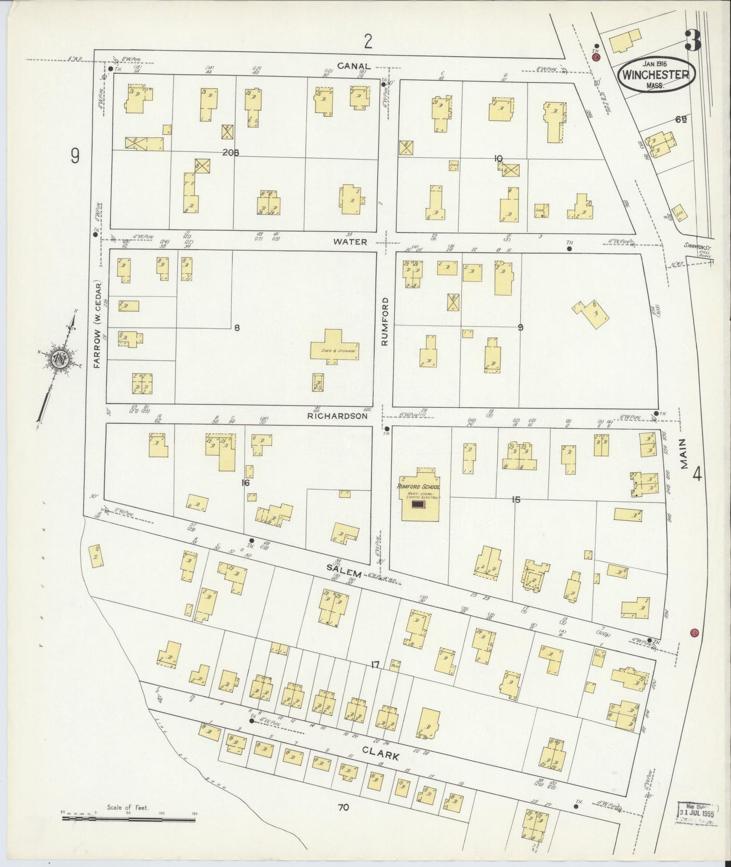 Sanborn Fire Insurance Map from Winchester, Middlesex County, Massachusetts (1916), Sheet #0003 - Historic Sanborn Fire Insurance Map Print, vintage old map wall art, antique decor, genealogy gift, Massachusetts Massachusetts map