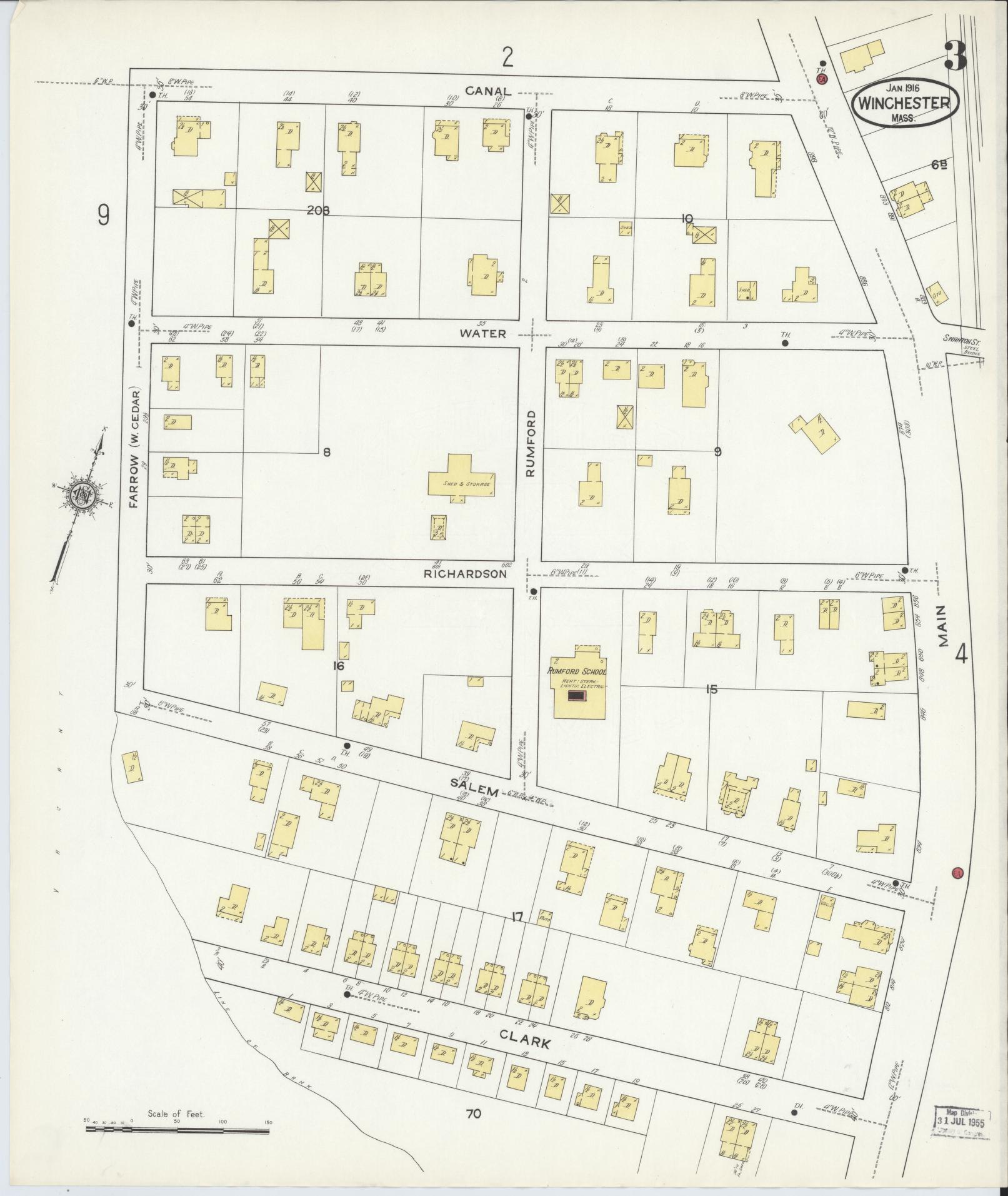 Sanborn Fire Insurance Map from Winchester, Middlesex County, Massachusetts (1916), Sheet #0003 - Historic Sanborn Fire Insurance Map Print, vintage old map wall art, antique decor, genealogy gift, Massachusetts Massachusetts map