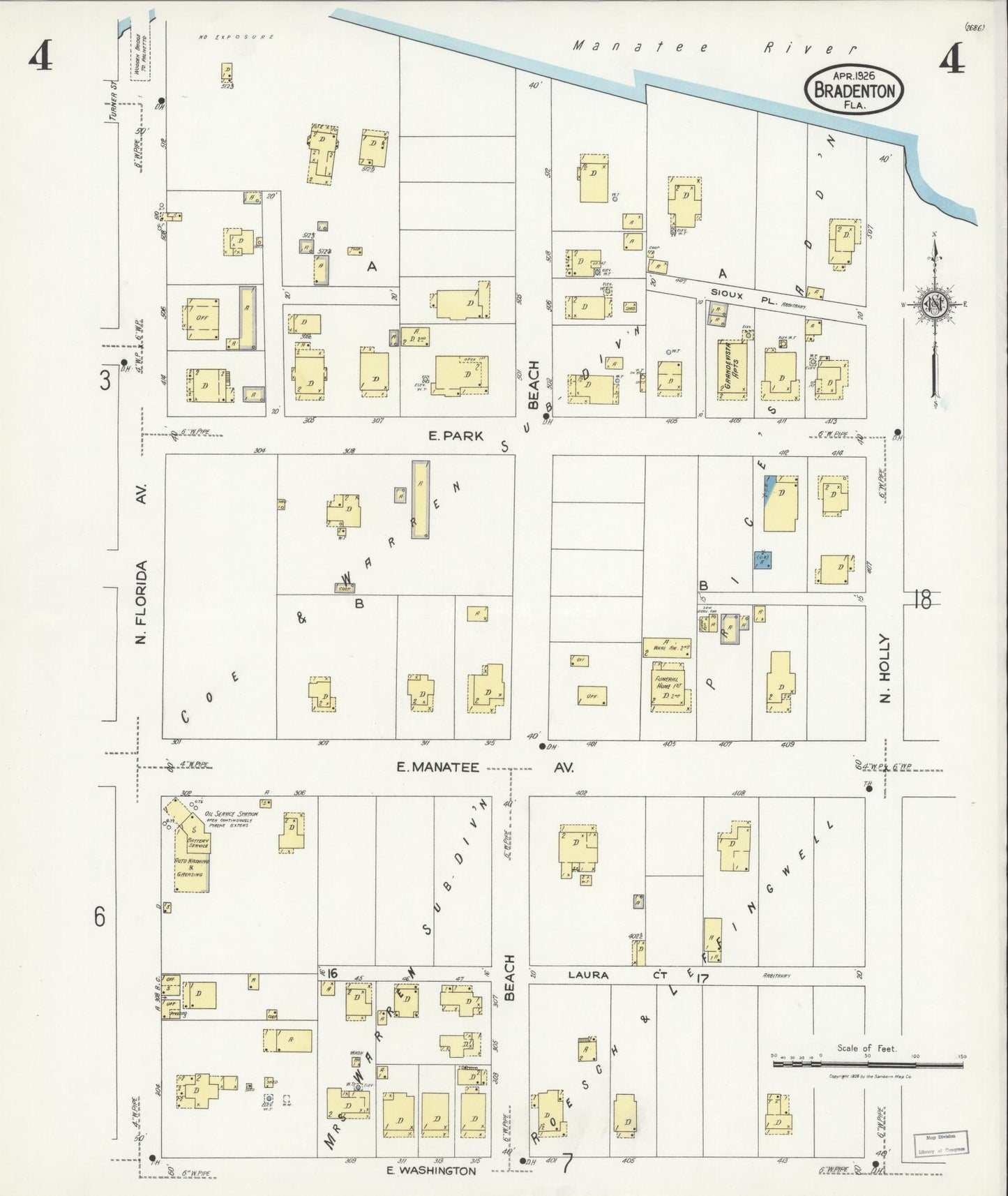 Sanborn Fire Insurance Map from Bradentown, Manatee County, Florida (1926), Sheet #0004 - Complete Map Set gallery image, historic Sanborn map, vintage wall art, Florida Florida