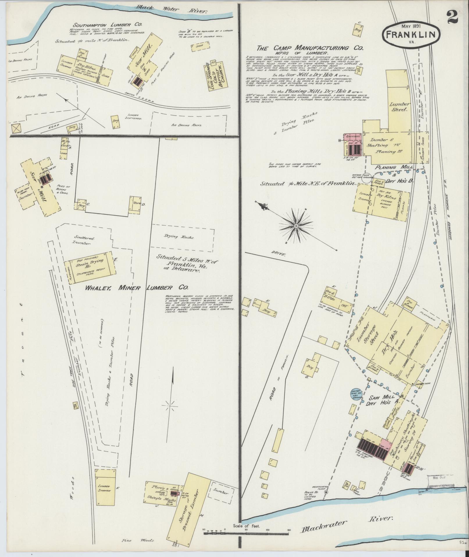 Sanborn Fire Insurance Map from Franklin, Independent Cities, Virginia (1891), Sheet #0002 - Complete Map Set gallery image, historic Sanborn map, vintage wall art, Virginia Virginia