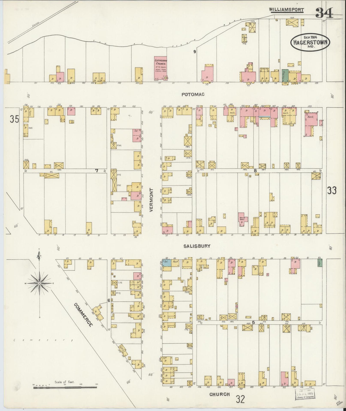 Sanborn Fire Insurance Map from Hagerstown, Washington County, Maryland (1904), Sheet #0034 - Historic Sanborn Fire Insurance Map Print, vintage old map wall art, antique decor, genealogy gift, Maryland Maryland map