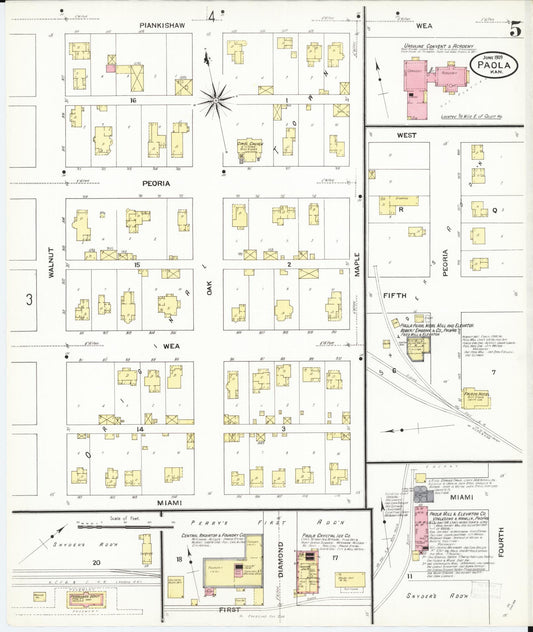 Sanborn Fire Insurance Map from Paola, Miami County, Kansas (1909), Sheet #0005 - Historic Sanborn Fire Insurance Map Print, vintage old map wall art, antique decor, genealogy gift, Kansas Kansas map