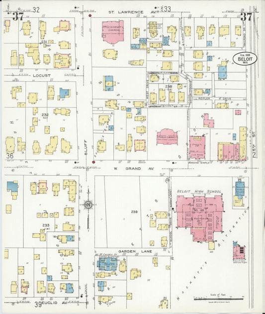 Sanborn Fire Insurance Map from Beloit, Rock County, Wisconsin (1926), Sheet #0037 - Historic Sanborn Fire Insurance Map Print, vintage old map wall art, antique decor, genealogy gift, Wisconsin Wisconsin map