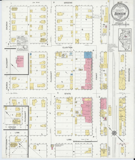 Sanborn Fire Insurance Map from Benson, Woodford County, Illinois (1916), Sheet #0001 - Historic Sanborn Fire Insurance Map Print, vintage old map wall art, antique decor, genealogy gift, Illinois Illinois map