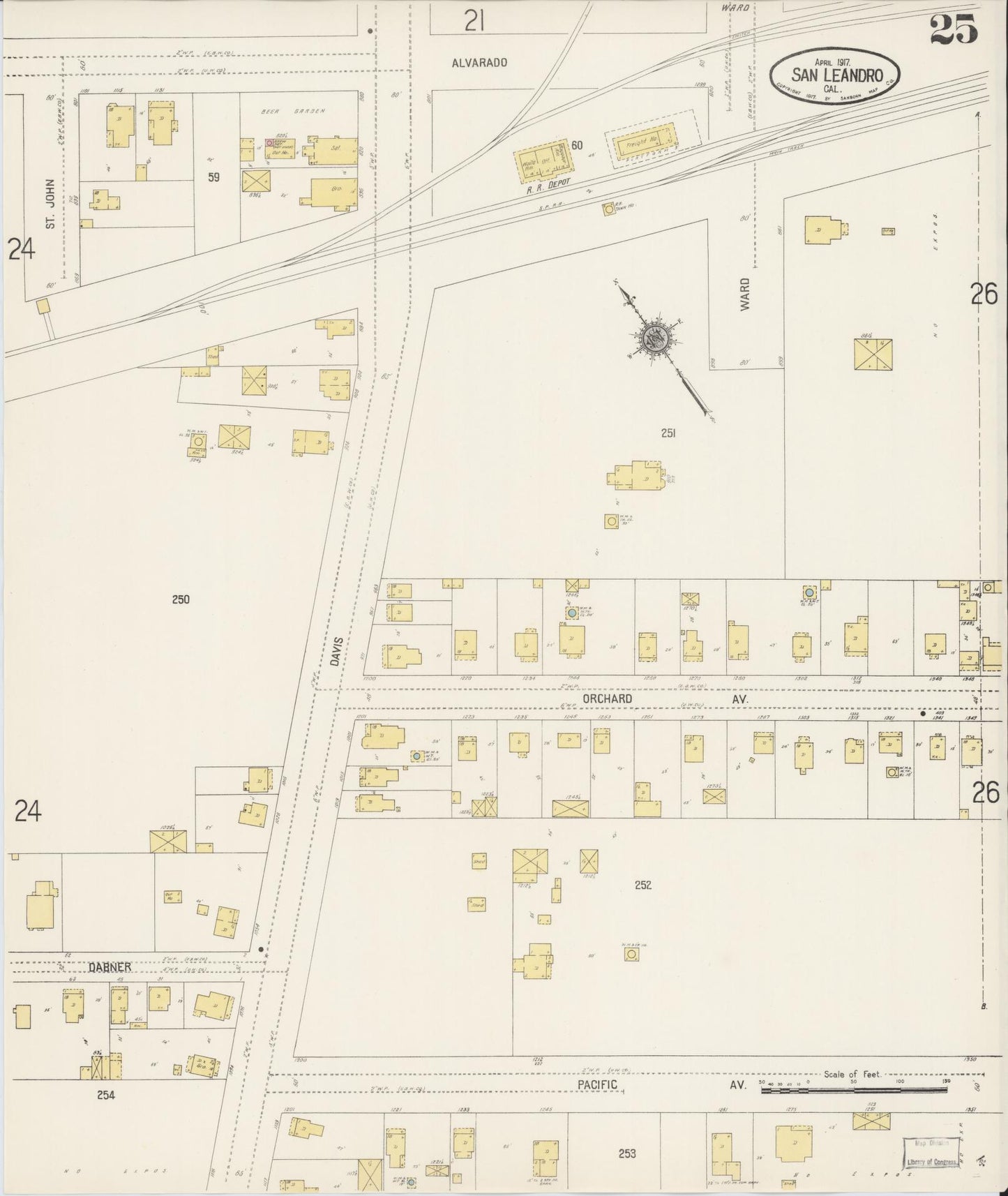 Sanborn Fire Insurance Map from San Leandro, Alameda County, California (1917), Sheet #0025 - Complete Map Set gallery image, historic Sanborn map, vintage wall art, California California