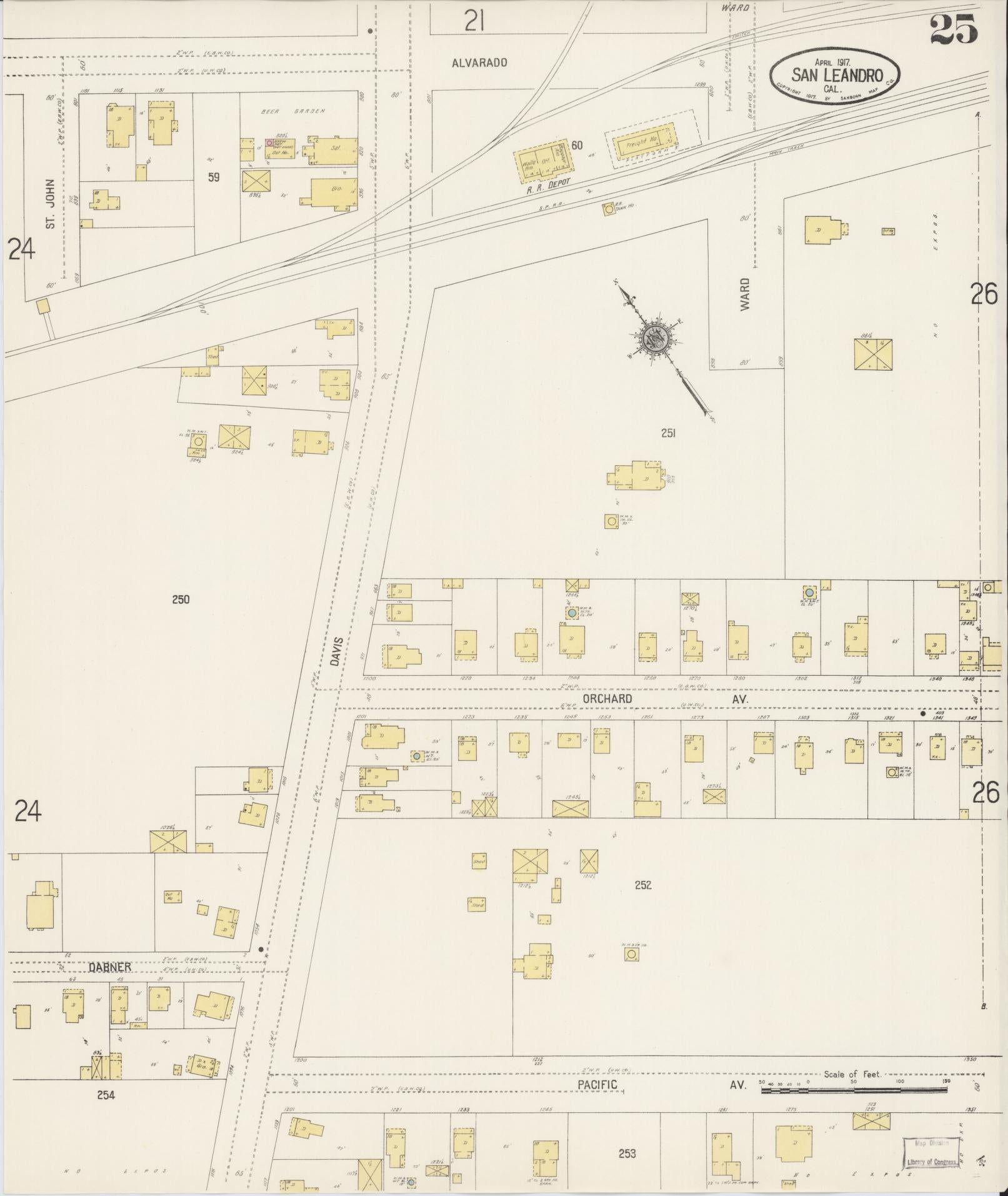 Sanborn Fire Insurance Map from San Leandro, Alameda County, California (1917), Sheet #0025 - Complete Map Set gallery image, historic Sanborn map, vintage wall art, California California