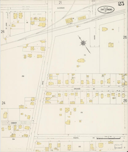 Sanborn Fire Insurance Map from San Leandro, Alameda County, California (1917), Sheet #0025 - Complete Map Set gallery image, historic Sanborn map, vintage wall art, California California