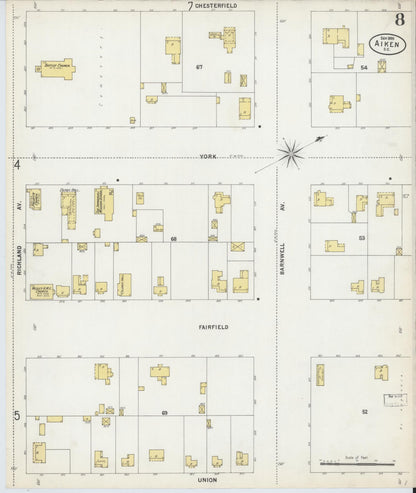 Sanborn Fire Insurance Map from Aiken, Aiken County, South Carolina (1899), Sheet #0008 - Complete Map Set gallery image, historic Sanborn map, vintage wall art, South Carolina South Carolina