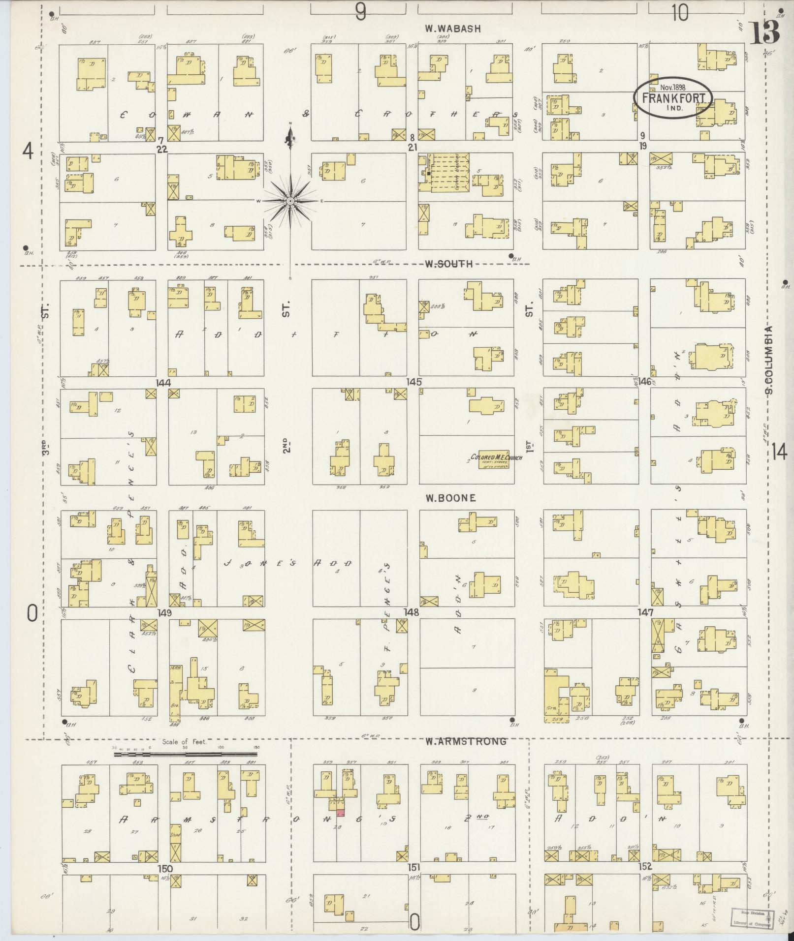 Sanborn Fire Insurance Map from Frankfort, Clinton County, Indiana (1898), Sheet #0013 - Historic Sanborn Fire Insurance Map Print, vintage old map wall art, antique decor, genealogy gift, Indiana Indiana map
