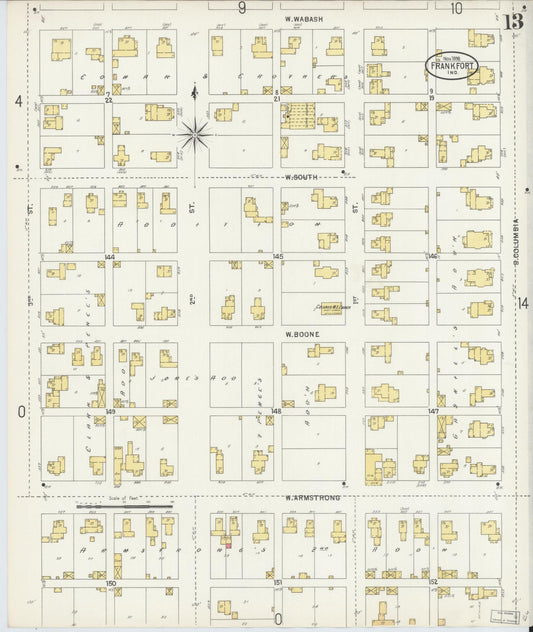 Sanborn Fire Insurance Map from Frankfort, Clinton County, Indiana (1898), Sheet #0013 - Historic Sanborn Fire Insurance Map Print, vintage old map wall art, antique decor, genealogy gift, Indiana Indiana map