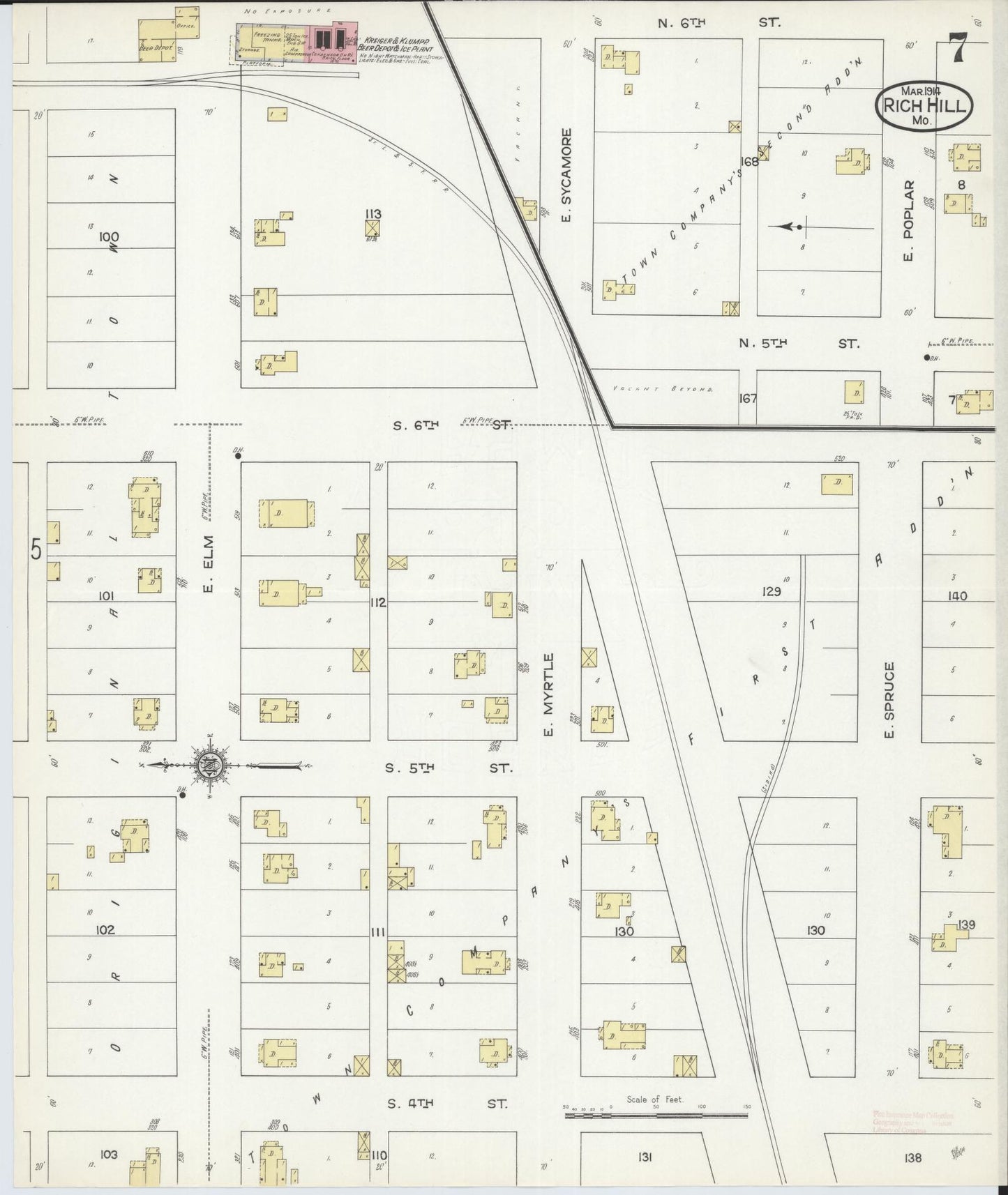 Sanborn Fire Insurance Map from Rich Hill, Bates County, Missouri (1914), Sheet #0007 - Historic Sanborn Fire Insurance Map Print, vintage old map wall art, antique decor, genealogy gift, Missouri Missouri map