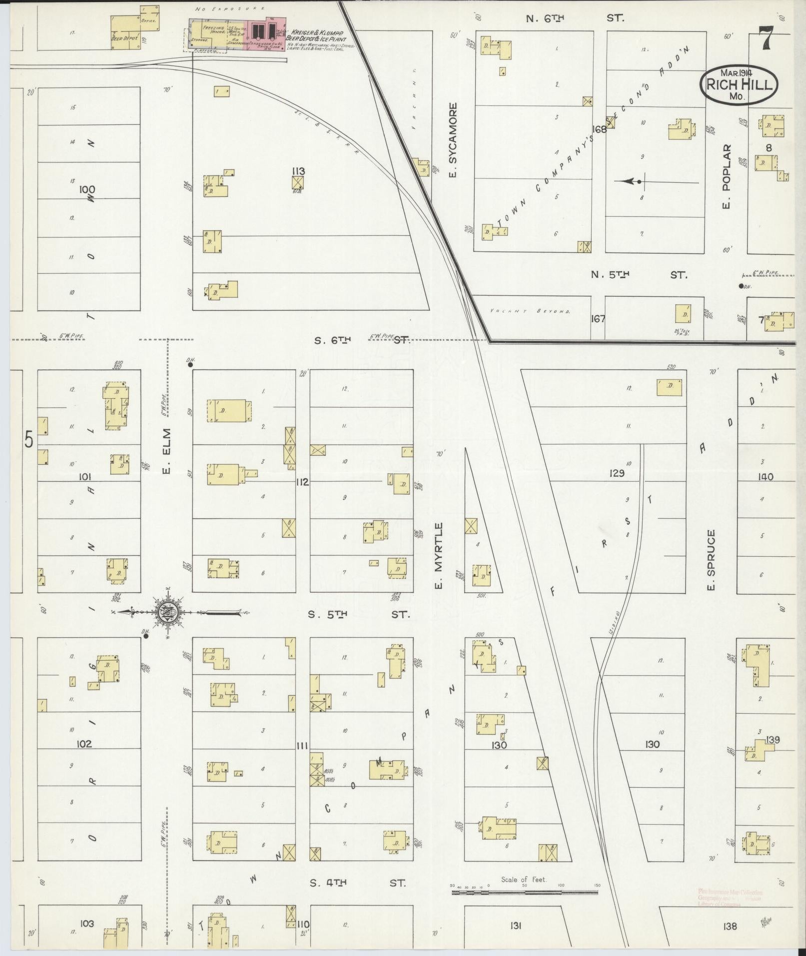 Sanborn Fire Insurance Map from Rich Hill, Bates County, Missouri (1914), Sheet #0007 - Historic Sanborn Fire Insurance Map Print, vintage old map wall art, antique decor, genealogy gift, Missouri Missouri map