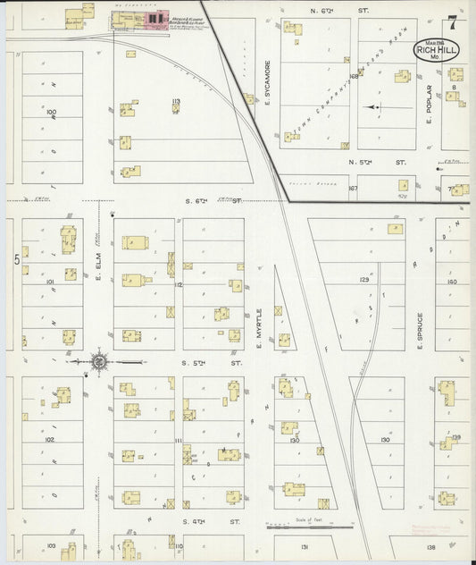 Sanborn Fire Insurance Map from Rich Hill, Bates County, Missouri (1914), Sheet #0007 - Historic Sanborn Fire Insurance Map Print, vintage old map wall art, antique decor, genealogy gift, Missouri Missouri map
