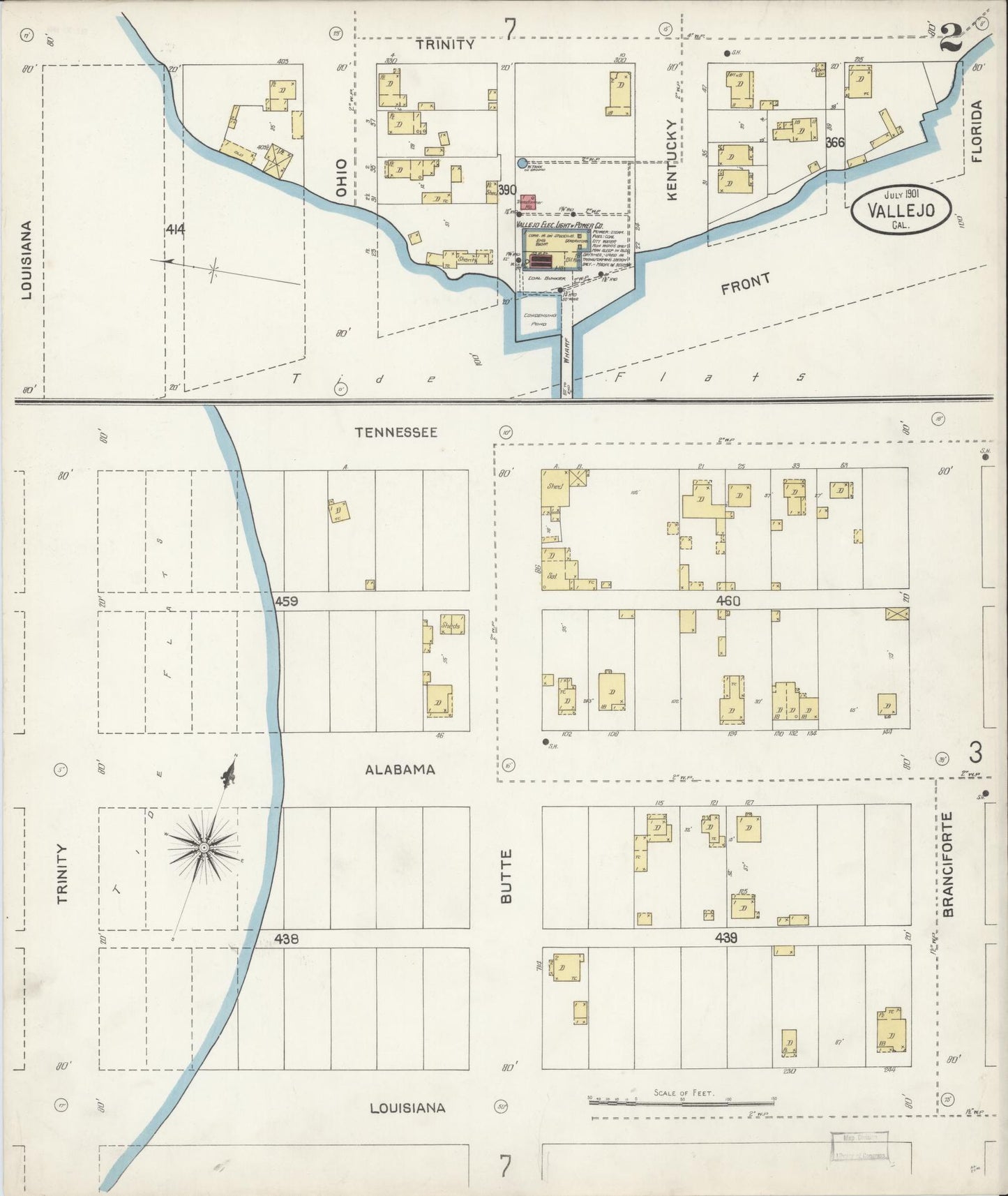 Sanborn Fire Insurance Map from Vallejo, Solano County, California (1901), Sheet #0002 - Complete Map Set gallery image, historic Sanborn map, vintage wall art, California California