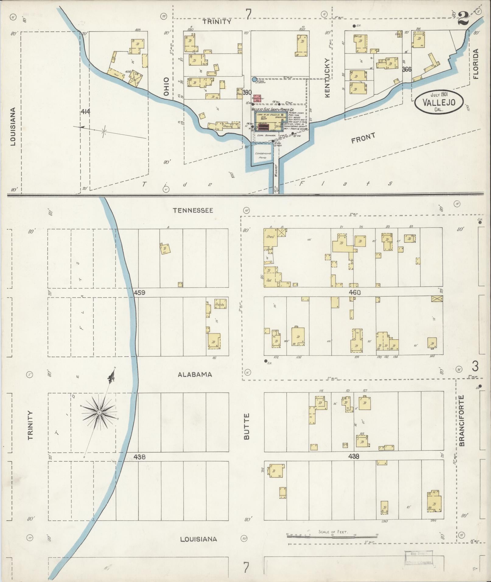 Sanborn Fire Insurance Map from Vallejo, Solano County, California (1901), Sheet #0002 - Complete Map Set gallery image, historic Sanborn map, vintage wall art, California California