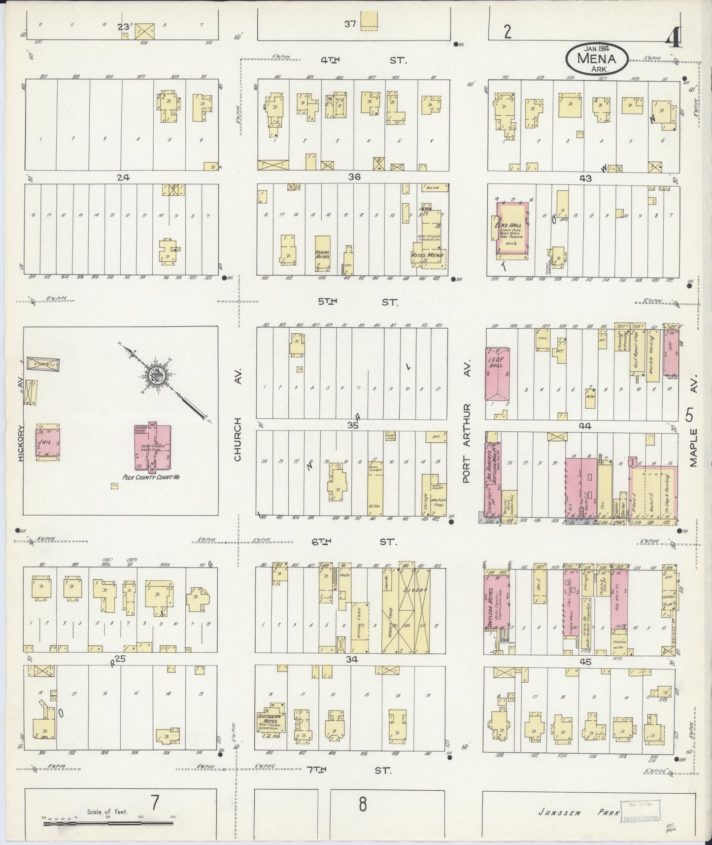 Sanborn Fire Insurance Map from Mena, Polk County, Arkansas (1914), Sheet #0004 - Historic Sanborn Fire Insurance Map Print, vintage old map wall art, antique decor, genealogy gift, Arkansas Arkansas map