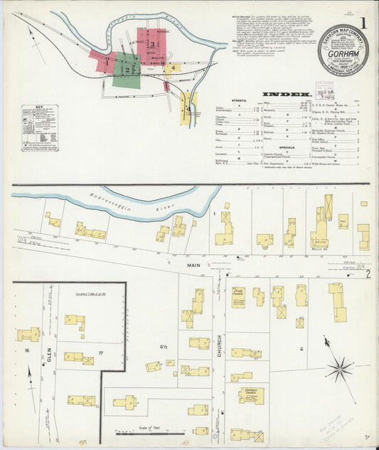Sanborn Fire Insurance Map from Gorham, Coos County, New Hampshire (1909), Sheet #0001 - Complete Map Set gallery image, historic Sanborn map, vintage wall art, New Hampshire New Hampshire