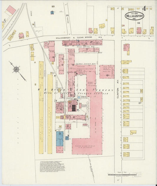 Sanborn Fire Insurance Map from Williamsport, Washington County, Maryland (1918), Sheet #0004 - Historic Sanborn Fire Insurance Map Print, vintage old map wall art, antique decor, genealogy gift, Maryland Maryland map