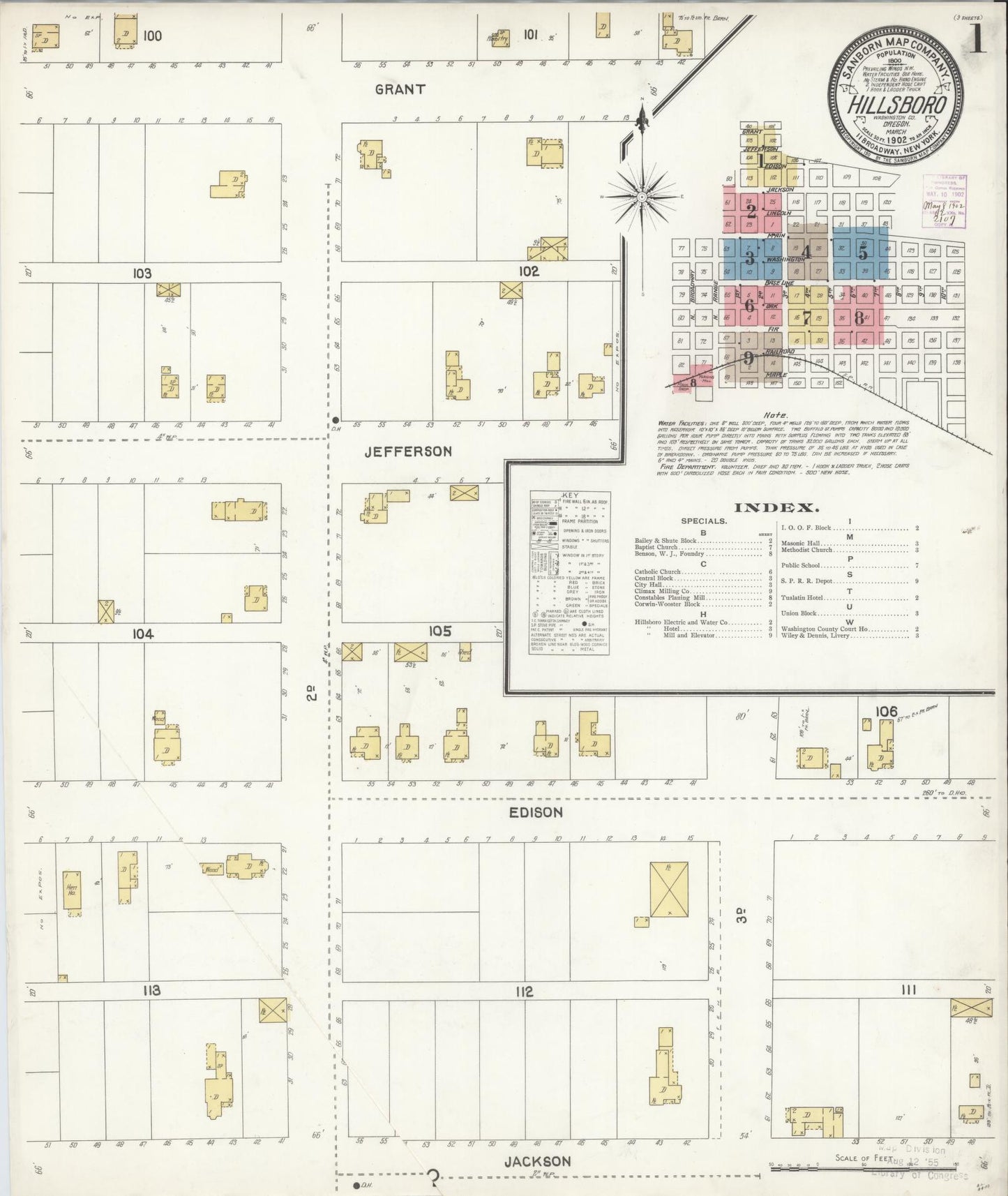 Sanborn Fire Insurance Map from Hillsboro, Washington County, Oregon (1902), Sheet #0001 - Complete Map Set gallery image, historic Sanborn map, vintage wall art, Oregon Oregon