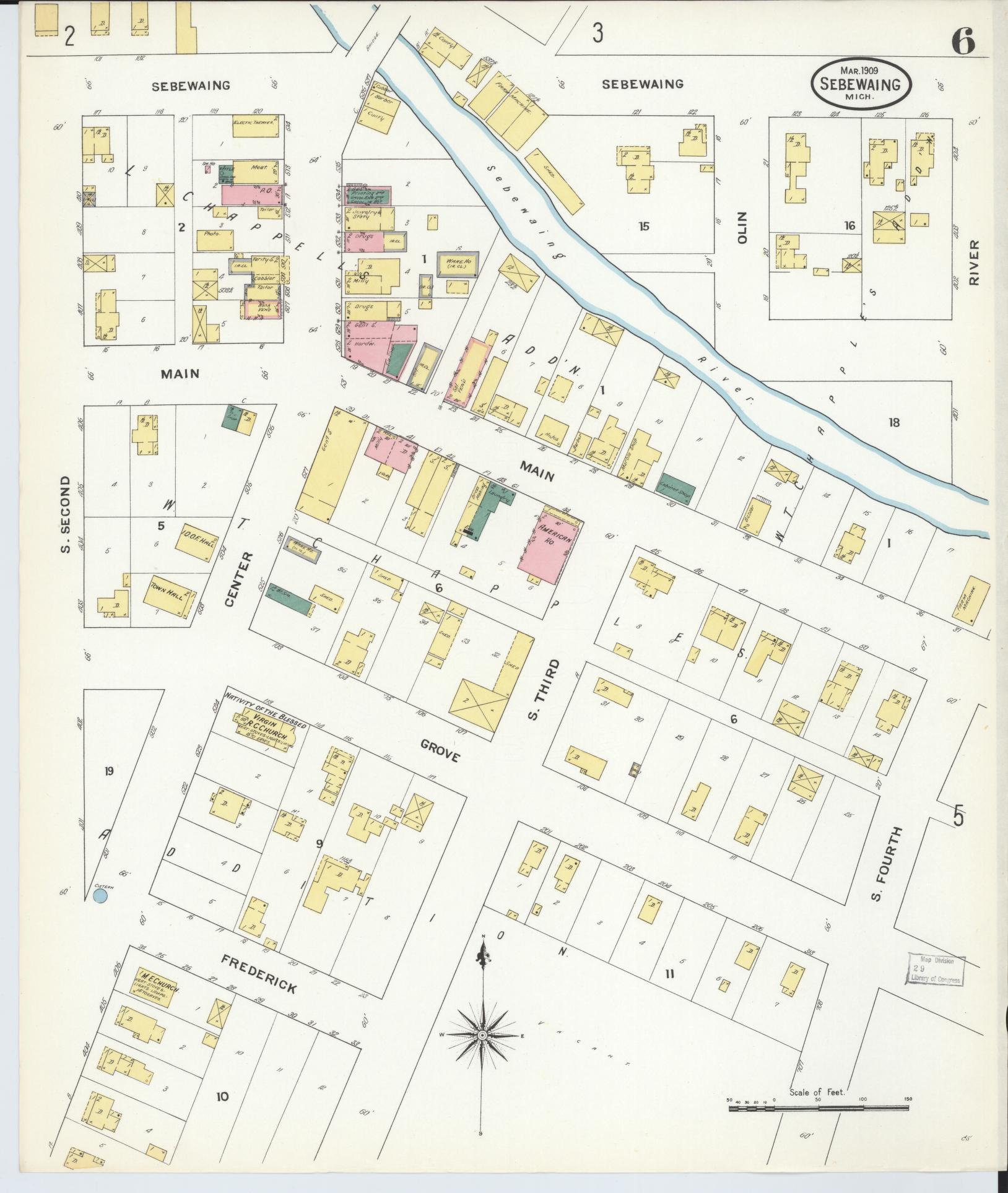 Sanborn Fire Insurance Map from Sebewaing, Huron County, Michigan (1909), Sheet #0006 - Complete Map Set gallery image, historic Sanborn map, vintage wall art, Michigan Michigan