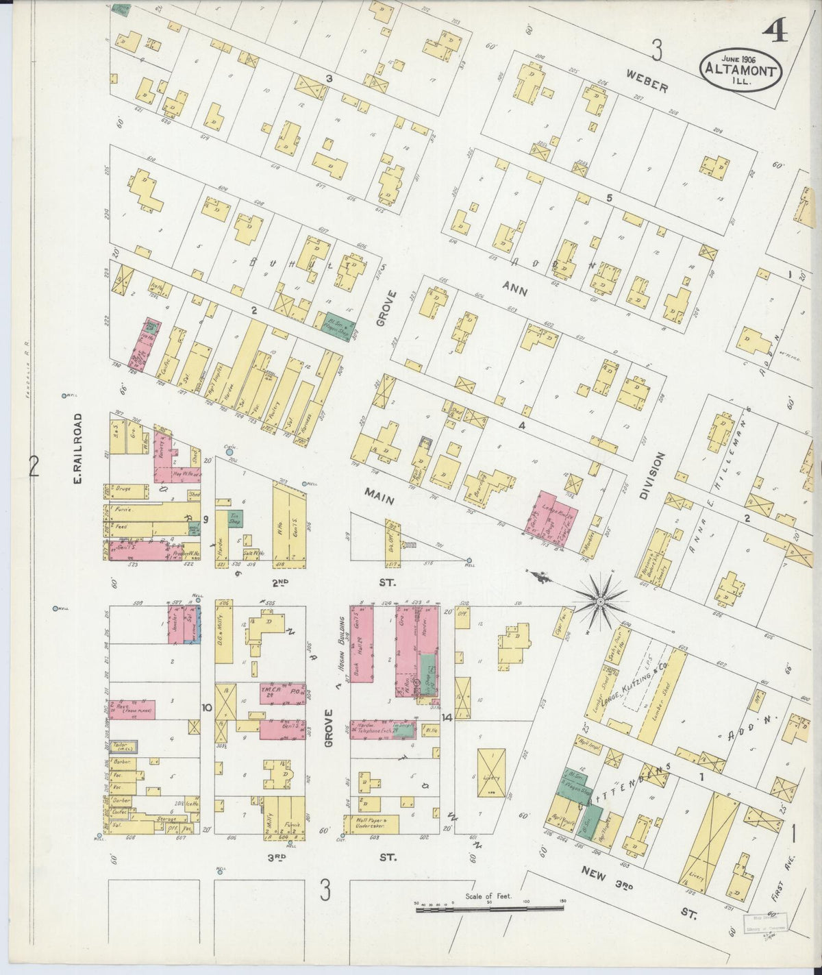 Sanborn Fire Insurance Map from Altamont, Effingham County, Illinois (1906), Sheet #0004 - Complete Map Set gallery image, historic Sanborn map, vintage wall art, Illinois Illinois