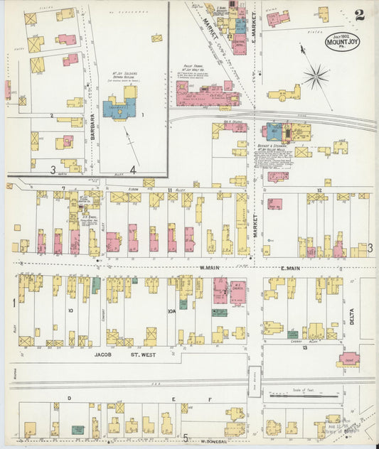 Sanborn Fire Insurance Map from Mount Joy, Lancaster County, Pennsylvania (1902), Sheet #0002 - Historic Sanborn Fire Insurance Map Print, vintage old map wall art, antique decor, genealogy gift, Pennsylvania Pennsylvania map