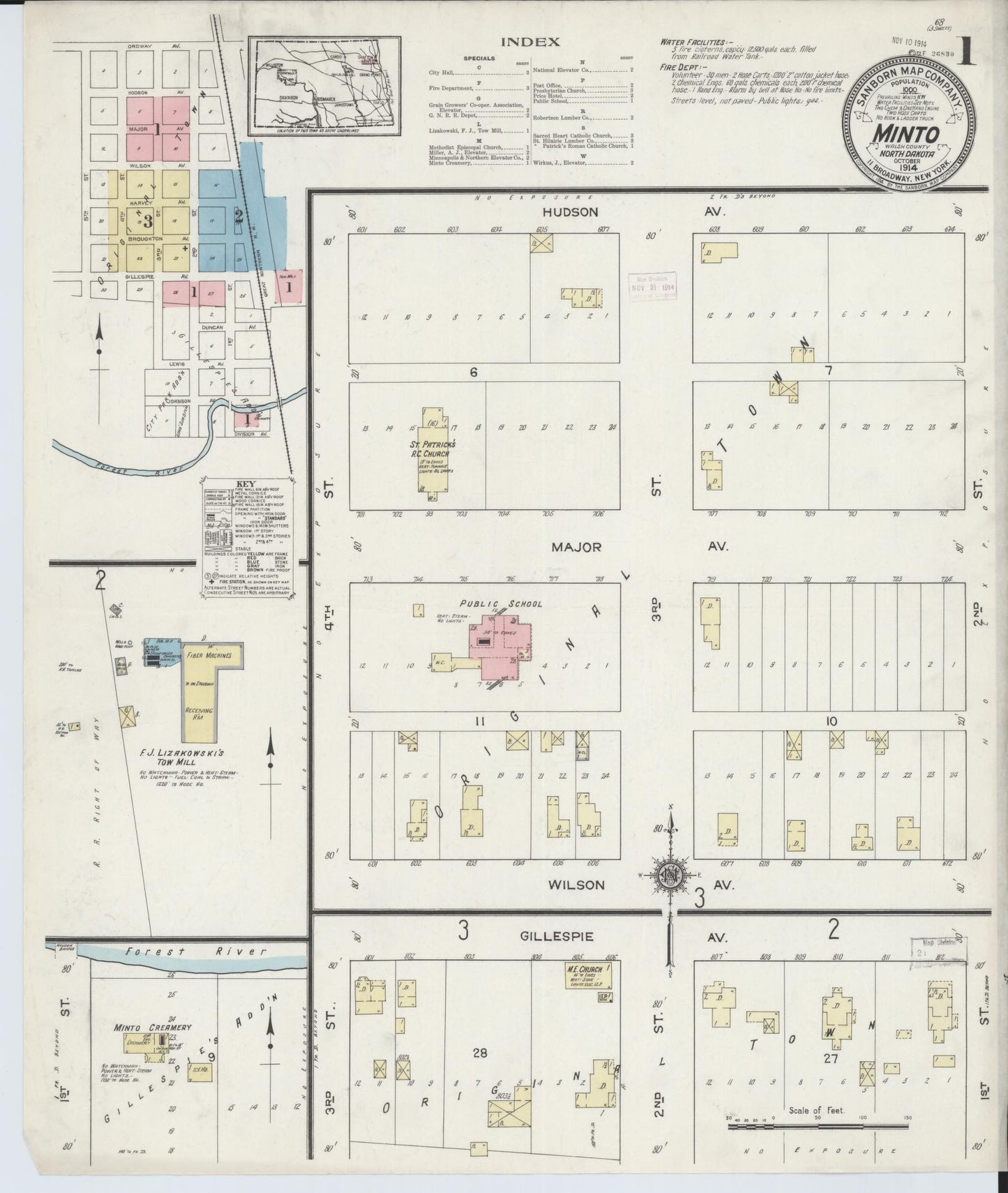 Sanborn Fire Insurance Map from Minto, Walsh County, North Dakota (1914), Sheet #0001 - Complete Map Set gallery image, historic Sanborn map, vintage wall art, North Dakota North Dakota