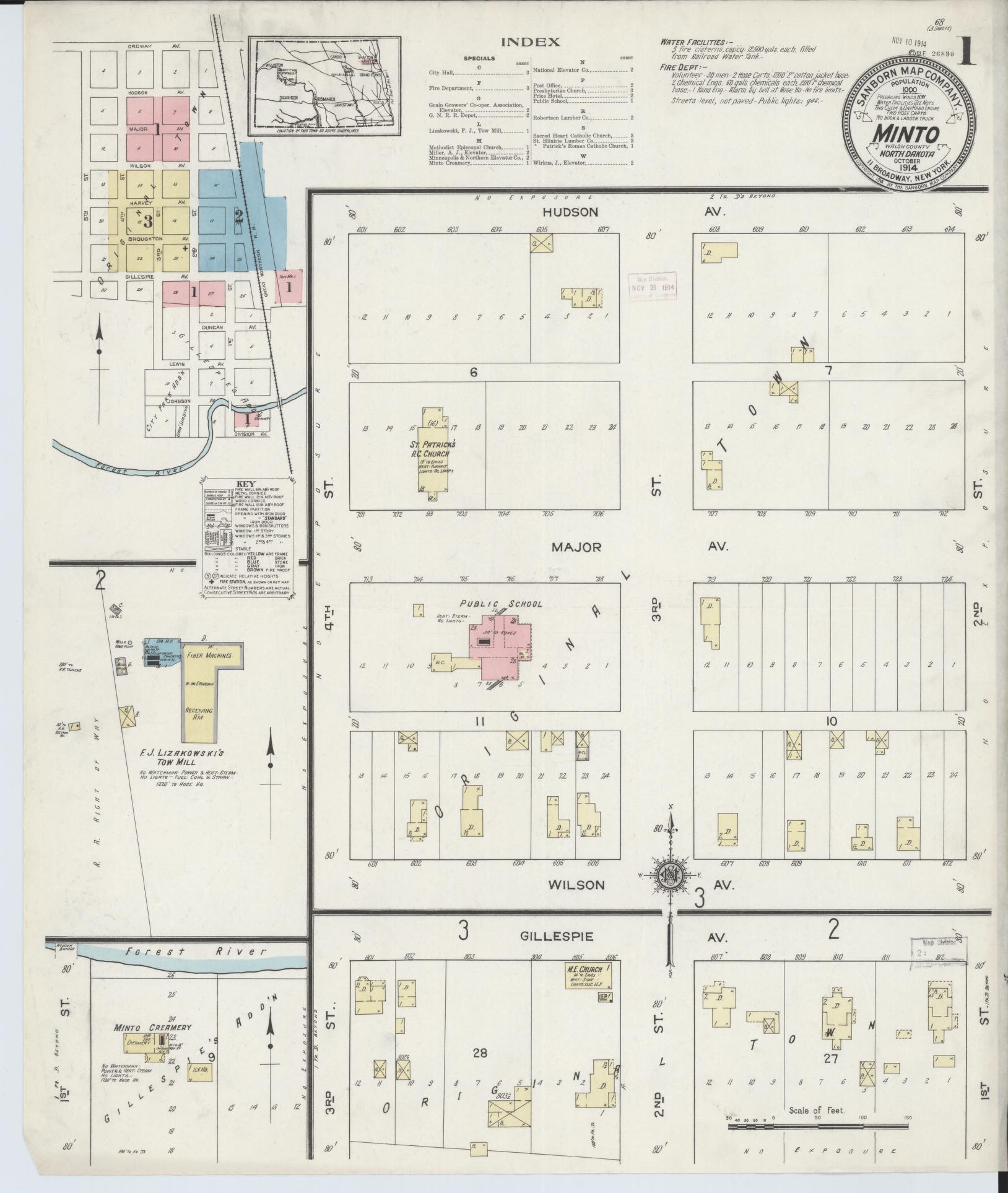 Sanborn Fire Insurance Map from Minto, Walsh County, North Dakota (1914), Sheet #0001 - Complete Map Set gallery image, historic Sanborn map, vintage wall art, North Dakota North Dakota